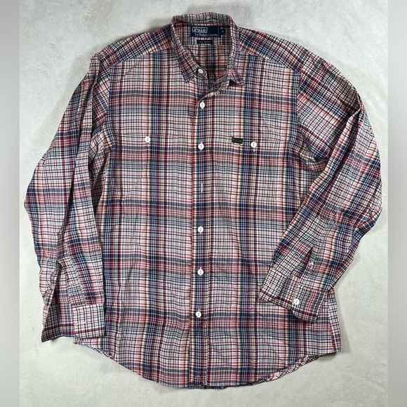Vintage Polo Ralph Lauren Medium Lightweight Western Men's Red Plaid Shirt - Picture 1 of 8
